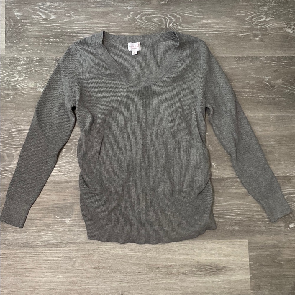 Isabel Maternity Gray Ribbed Sweater, Size Medium, EUC